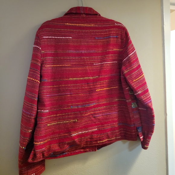 Coldwater Creek Art To Wear Red Lined Patchwork Tapestry Jacket XL - Picture 5 of 6